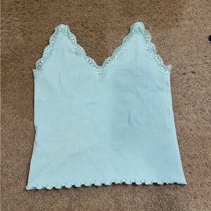 Active USA Women’s M/L Teal Seamless Lace Tank Top With Adjustable Straps